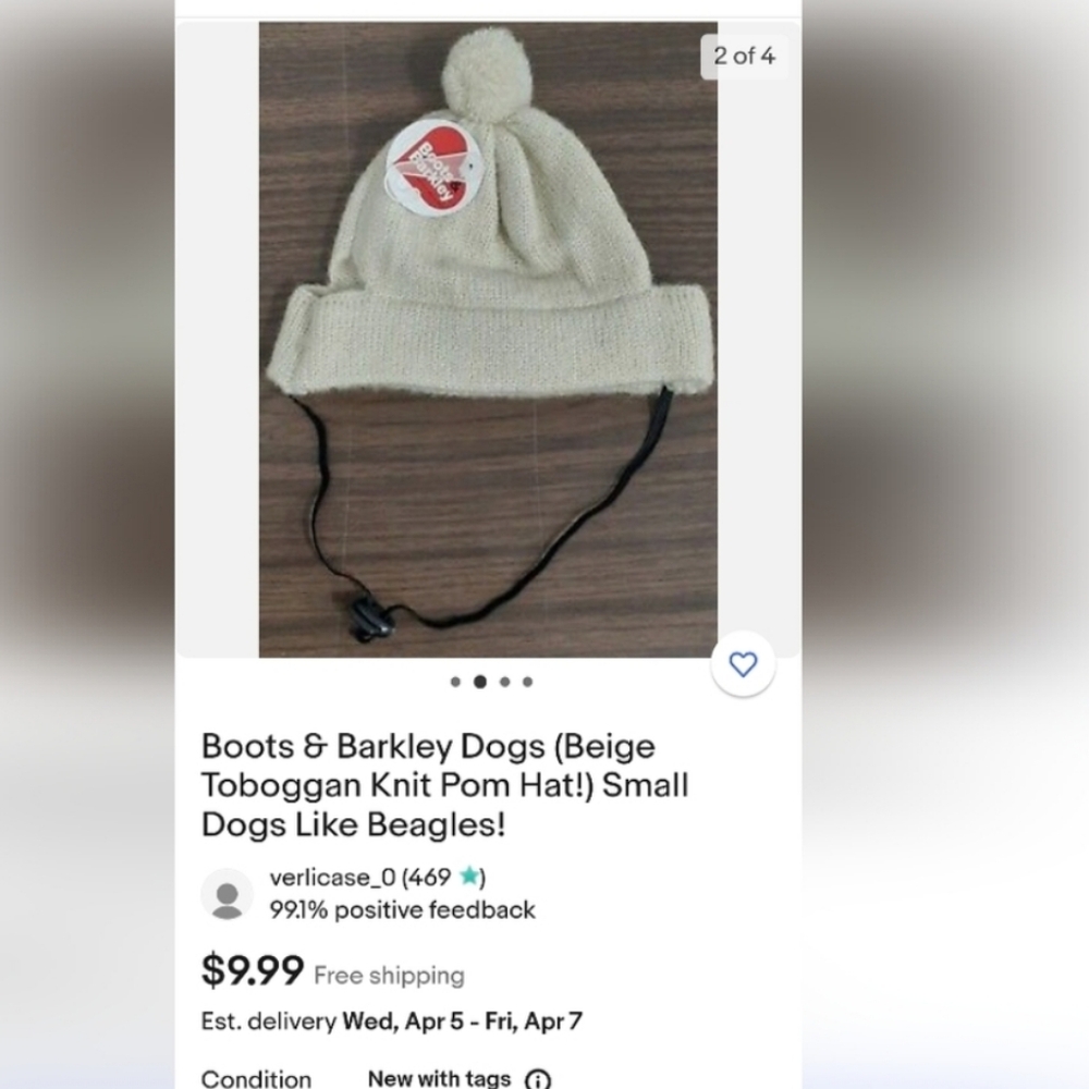 Boots & Barkley Tobbogan Knit Pom Cream Stocking Hat for Small Dogs SZ S/M (2)